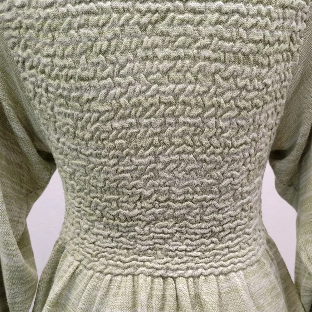 Free People Peplum Top Women's XS Green Free Spirit Long Sleeve Smocked Boho